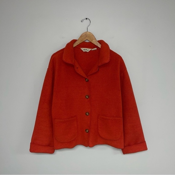 Eddie Bauer  Vintage Cardigan Women's‎ Size Medium Orange Fleece Button Sweater - Picture 3 of 7